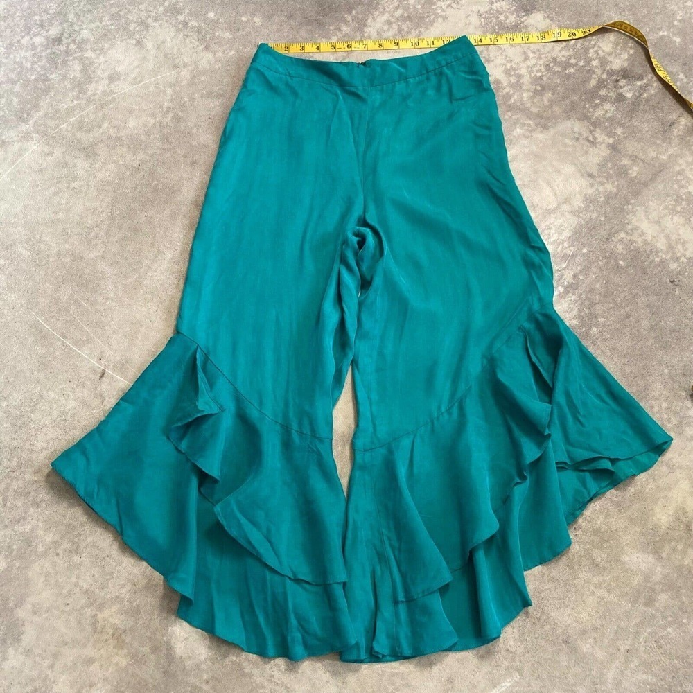 Anthropologie Pants Women Size 2 Virginie Wide Leg Ruffle Hem Crop Turquise Blue